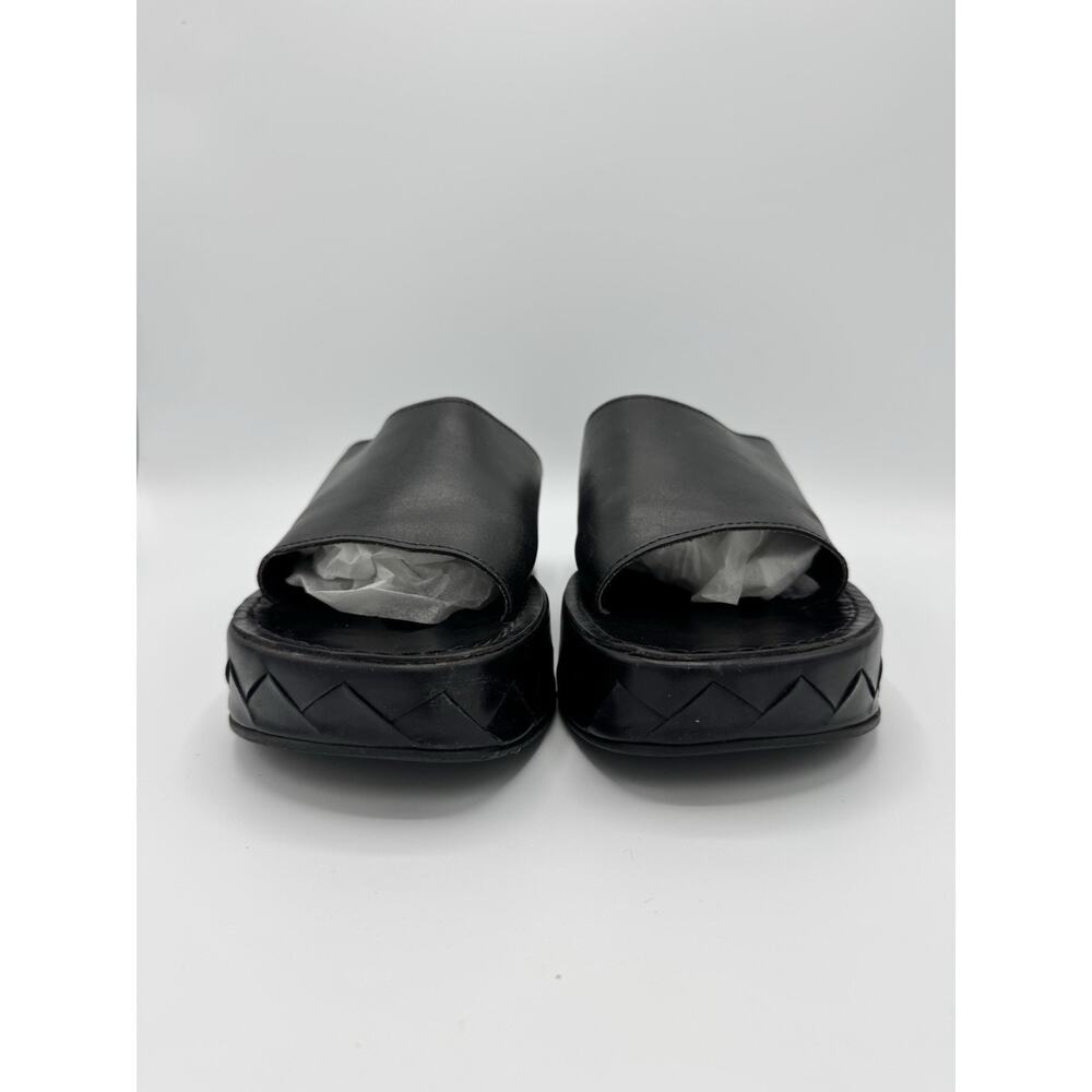 Robert Clergerie Paris, Leather Slides Black Platform, Subtle Geometric Design